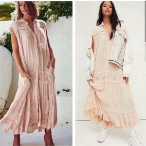 Free People Pretty Cozy Maxi Smock Dress Ecru maxi